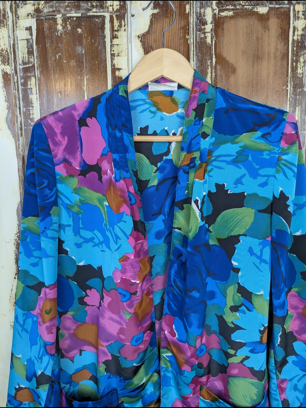 Vintage 80s Alia Bold Floral Open Front Jacket Cardigan Fits M/L Golden Girls - Picture 3 of 8